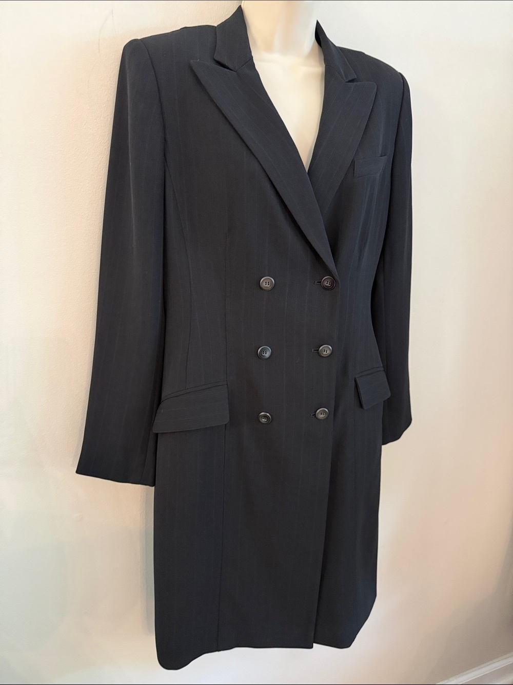 Vintage Jones New York Black Double-Breasted Midi Dress Coat Size 10